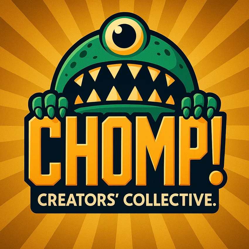 CHOMP! Creators' Collective logo with a one-eyed green creature