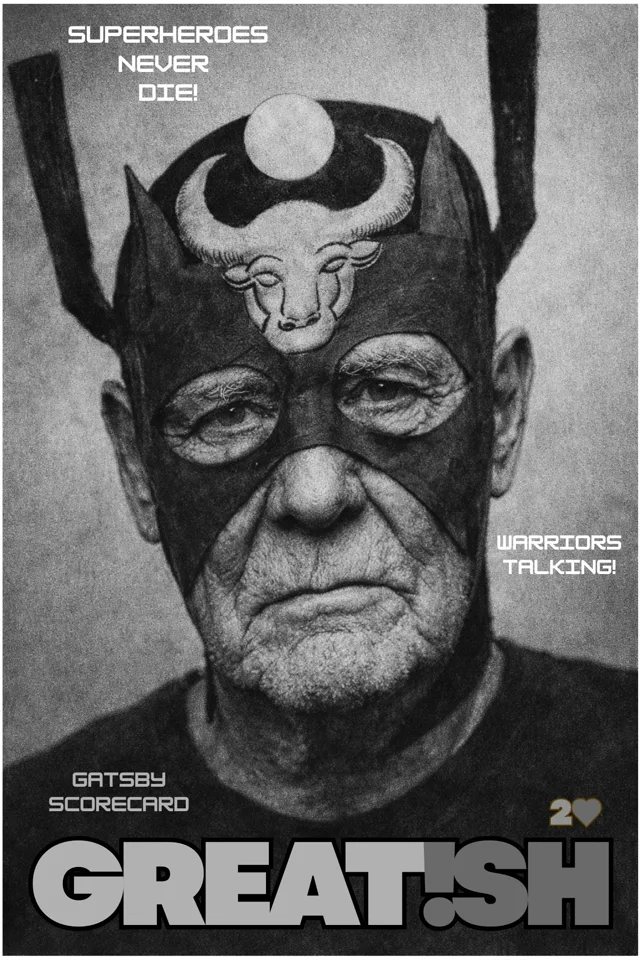 Greatish issue 2A cover featuring a monochrome masked man and superhero imagery