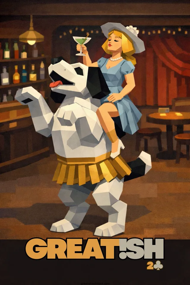 Greatish issue 2C cover featuring a woman riding a chess knight in a cocktail bar