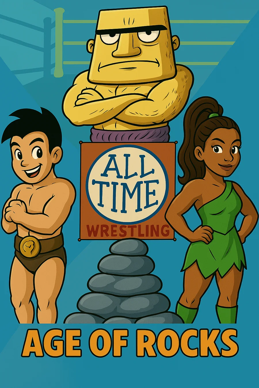 Cover of All Time Wrestling: Age of Rocks with three prehistoric wrestling champions