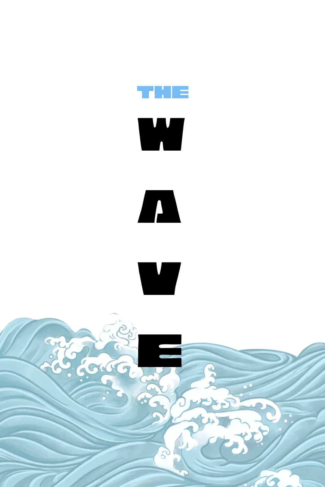 The Wave gamebook cover above pale blue illustrated waves